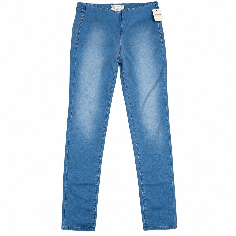 Free People Jegging Womens 27 Blue Med Wash High Rise Skinny Distressed Raw Hem